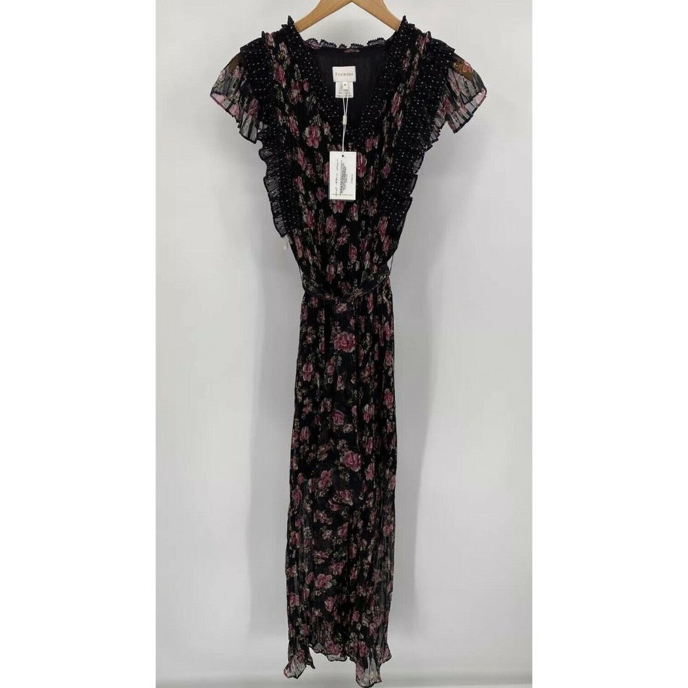 Foxiedox Size Medium Anaise Floral Print Belted Sheer Detail Maxi Dress NWT $215